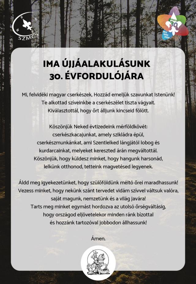 Ima újjáalakulásunk 30. évfordulójára Ima újjáalakulásunk 30. évfordulójára